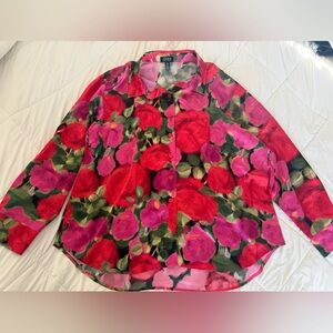 Jones New York Red and Pink Floral Shirt